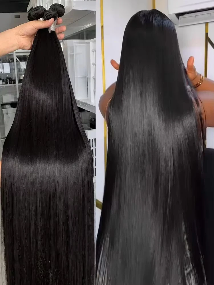 

16A Virgin Straight Bundles Human Hair 3 4 Bundle 30 32Inch Brazilian 100% Unprocessed Weaving Wave Raw Hair Bundles Extensions