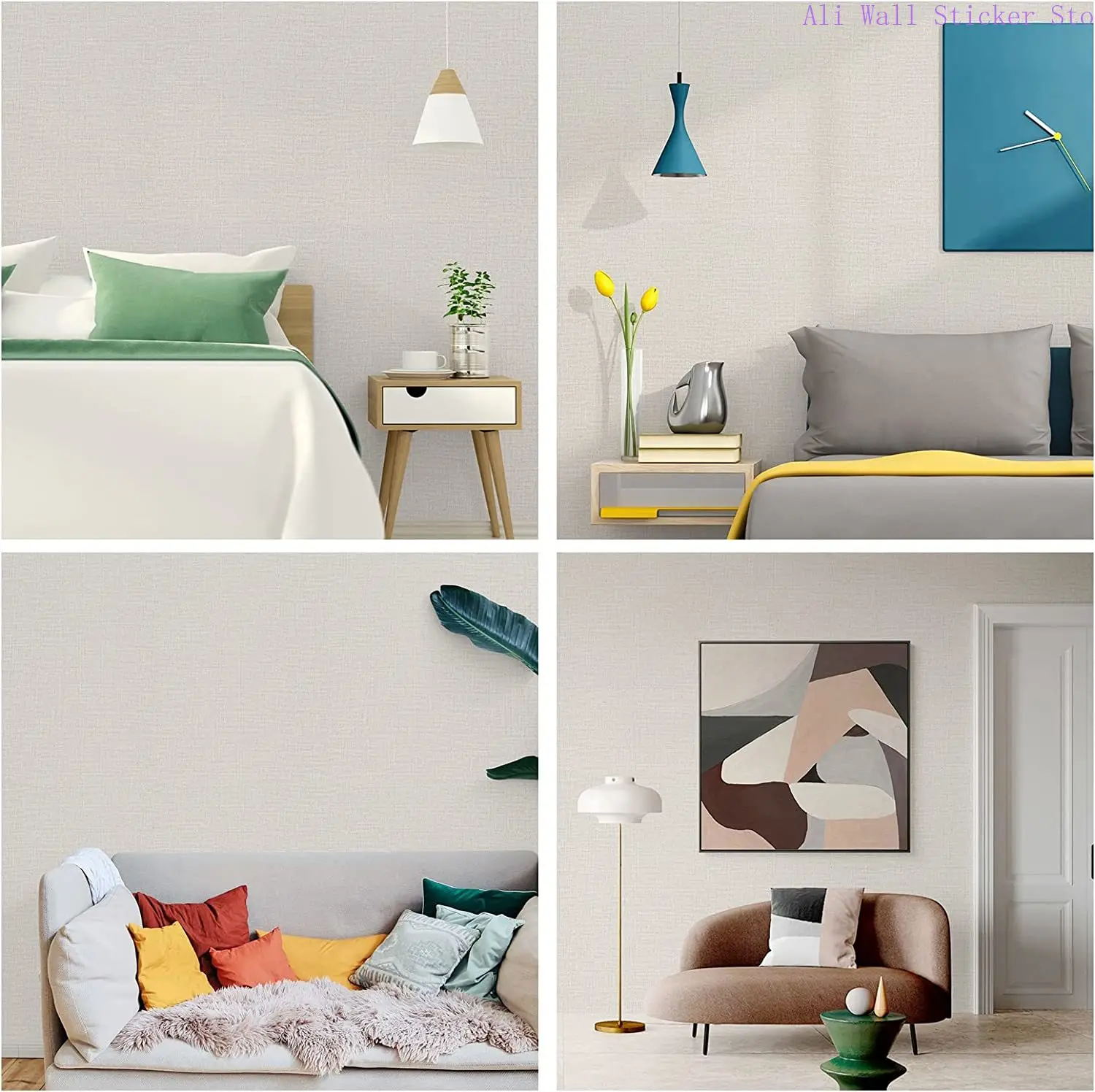 Linen Wallpaper PVC Self-Adhesive Waterproof Faux Imitation Cloth Vinyl Wall Sticker Solid Color Decor Furniture Bedroom Sticker