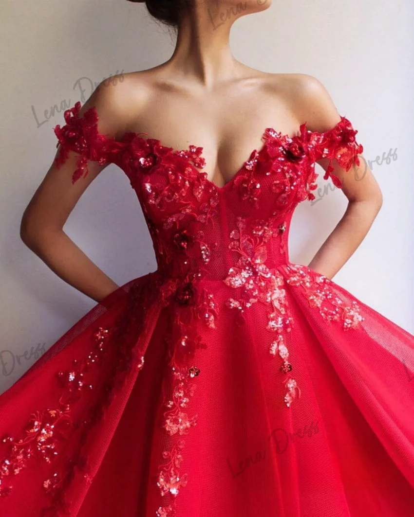 Lena Elegant Evening Dresses 2024 Luxury Strapless Prom Dresses Sale Red Line A Floral Lace Robe Soiree De Luxe 2024 Party Dress