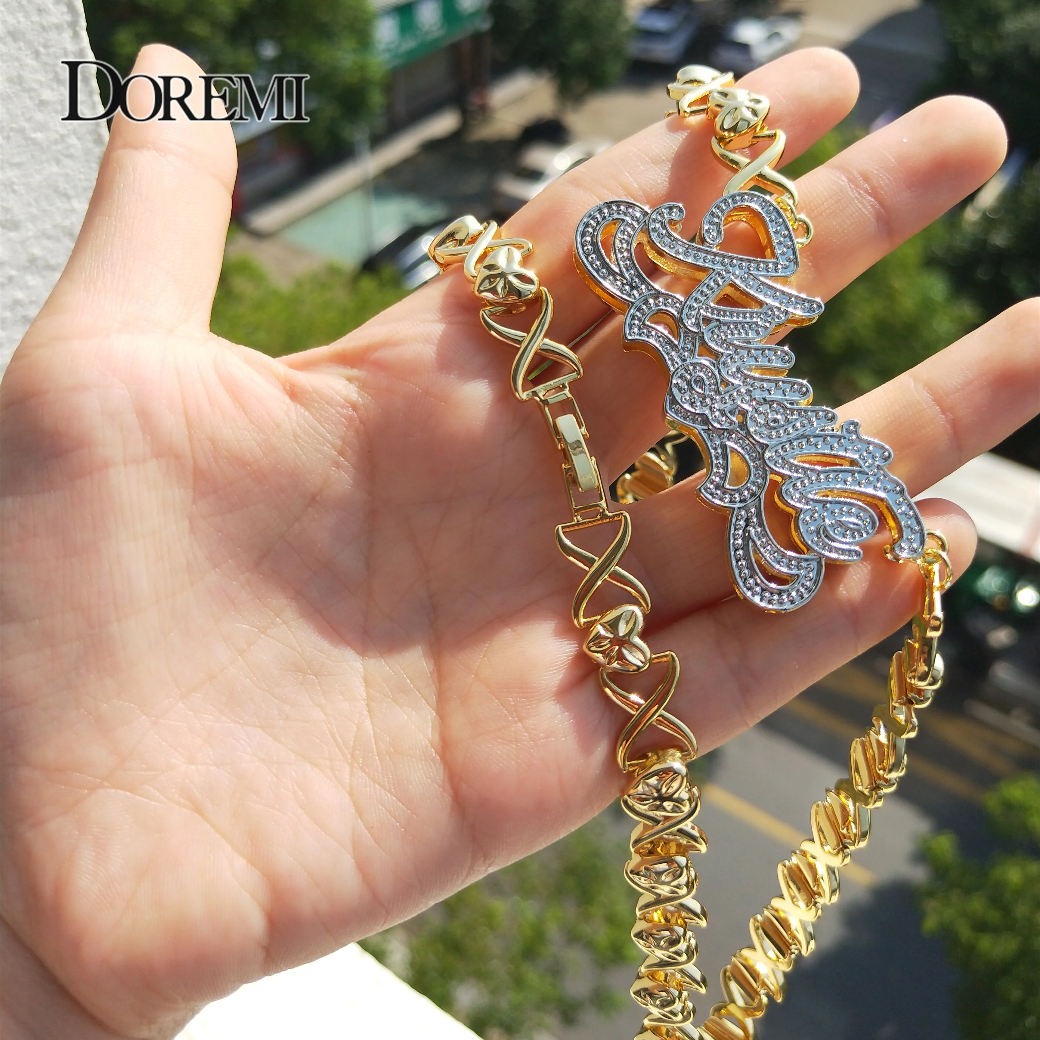 Doremi Xoxo Chain Nameplate 3d Double Custom Name Necklace Custom Earrings Personalized Name Necklace For Women Jewelry Gifts