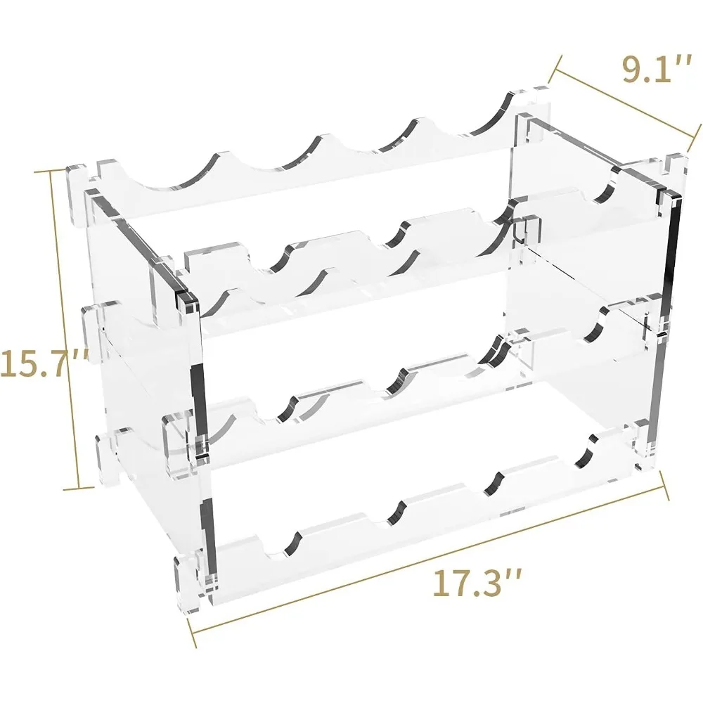 Estante de vino Modular apilable para 12 botellas, piso independiente de plástico acrílico transparente, soporte de vino pequeño con pantalla de 3 niveles para el hogar