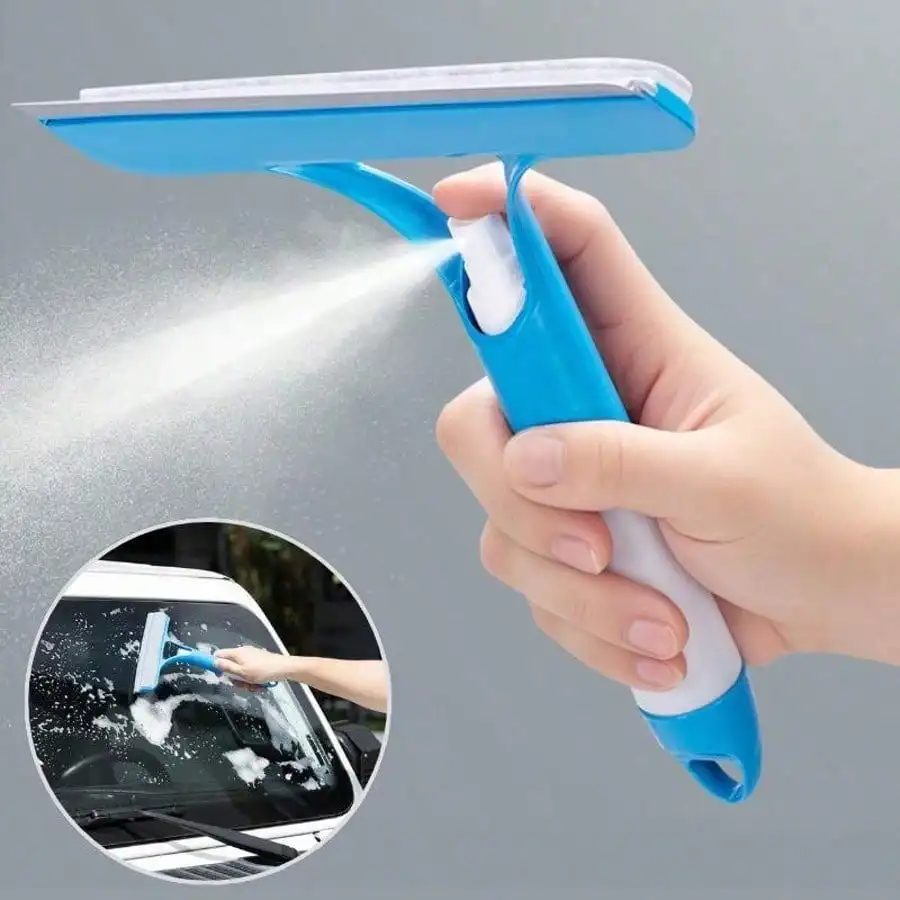 3-In-1 Bathroom Glass & Mirror Cleaner – Squeegee With Scrubber & Wiper For Shower Doors, Mirrors & Windows, All-In-One Window Wiper Tool, Multi-Function Spray Squeegee, No-Streak, Easy Grip Cleaning Tool For Bathroom SH260603142584573554540
