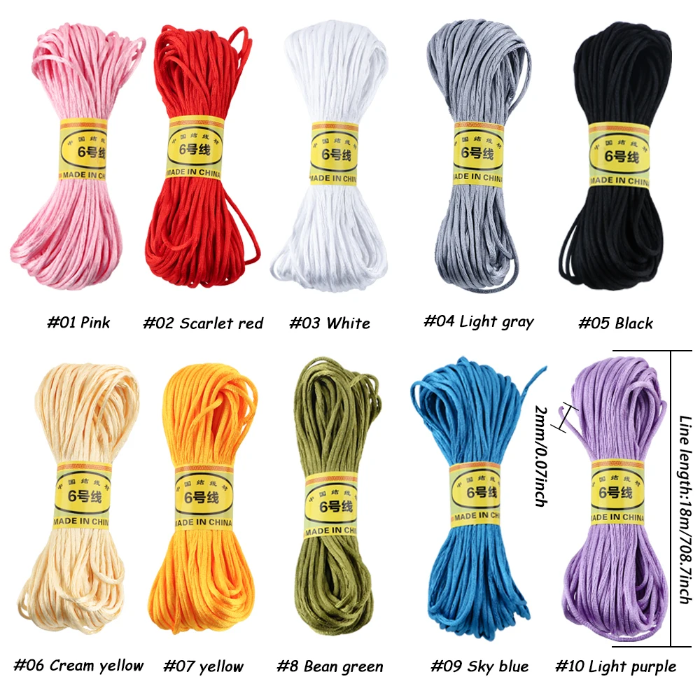 2mm 18m/Lot Satin Nylon Trim Cord Rattail Cord Chinese Knot Satin Beading Cords Braided Shamballa String Thread