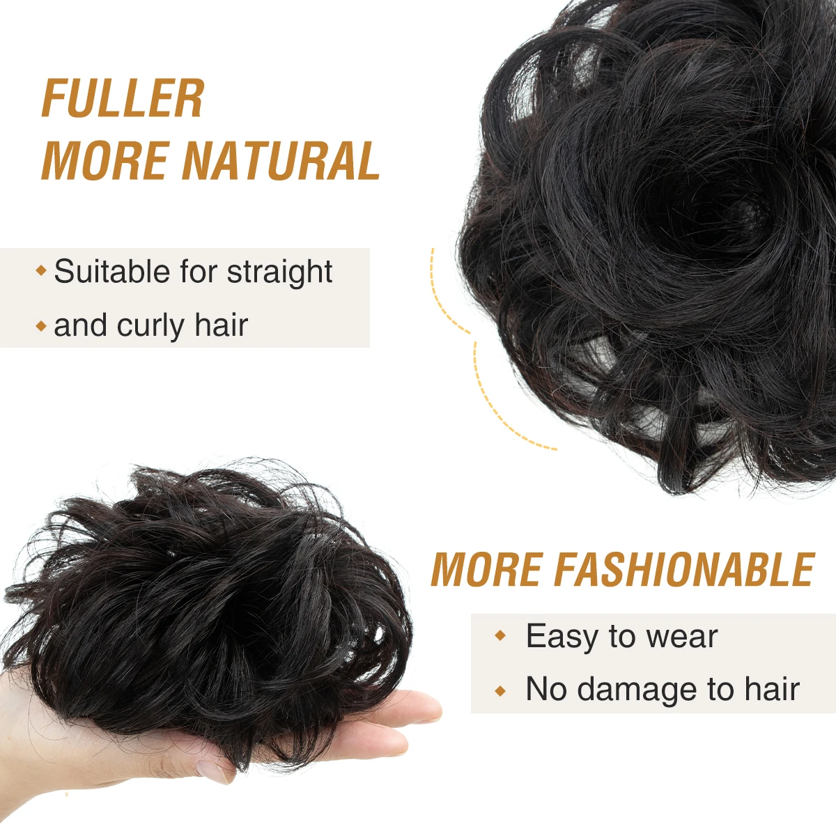 Balayage Blonde Natural Look Messy Bun Hair Extension Curly Bun Hairpiece Human Hair Updo Bun Flexible Elastic Band Chignon