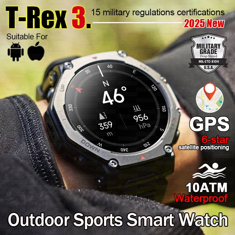 

New Original Military GPS Compass Smart Watch T-Rex 3 10ATM/IP69K Waterproof Swim Bracelet 170+ Sports BT Call Smartwatches Men
