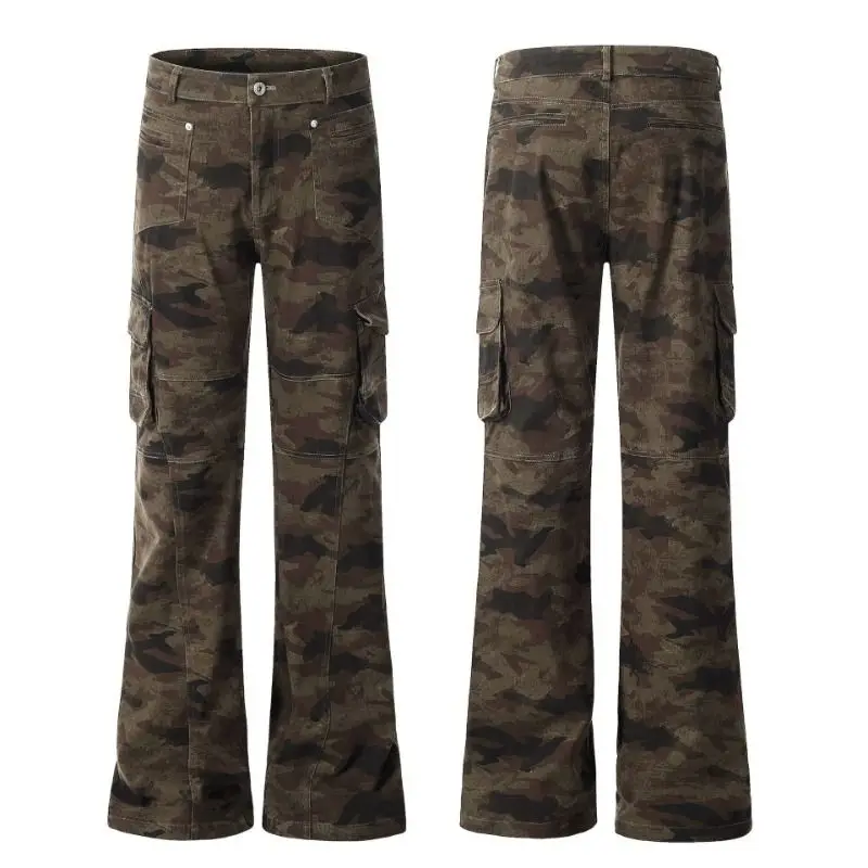 

American Retro Camouflage Multi-Pocket Workwear Jeans Men Women Versatile Straight Leg Slimming Flared Casual Pants