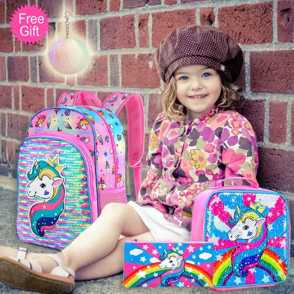 3PCS Unicorn Backpack for Girls 16\