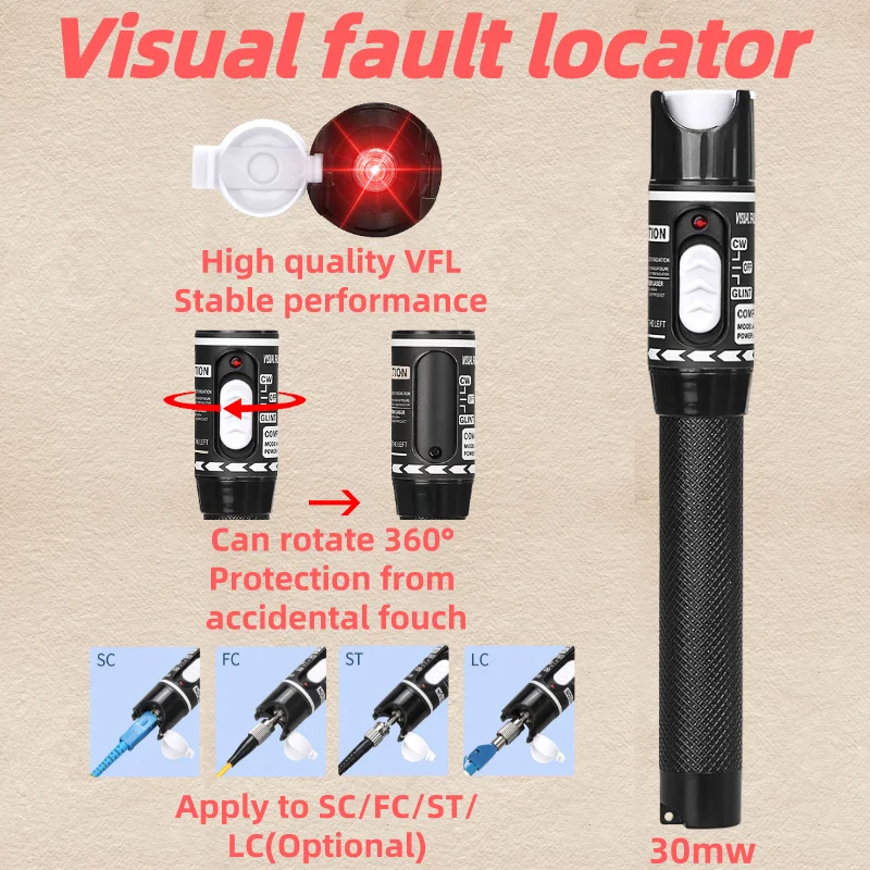 FTTH 30mw Visual Fault Locator High Quality Optical Fiber Cable Test Tool SC/FC/ST 2.5mm Interface VFL 30/1/10/20/50mw(Optional)