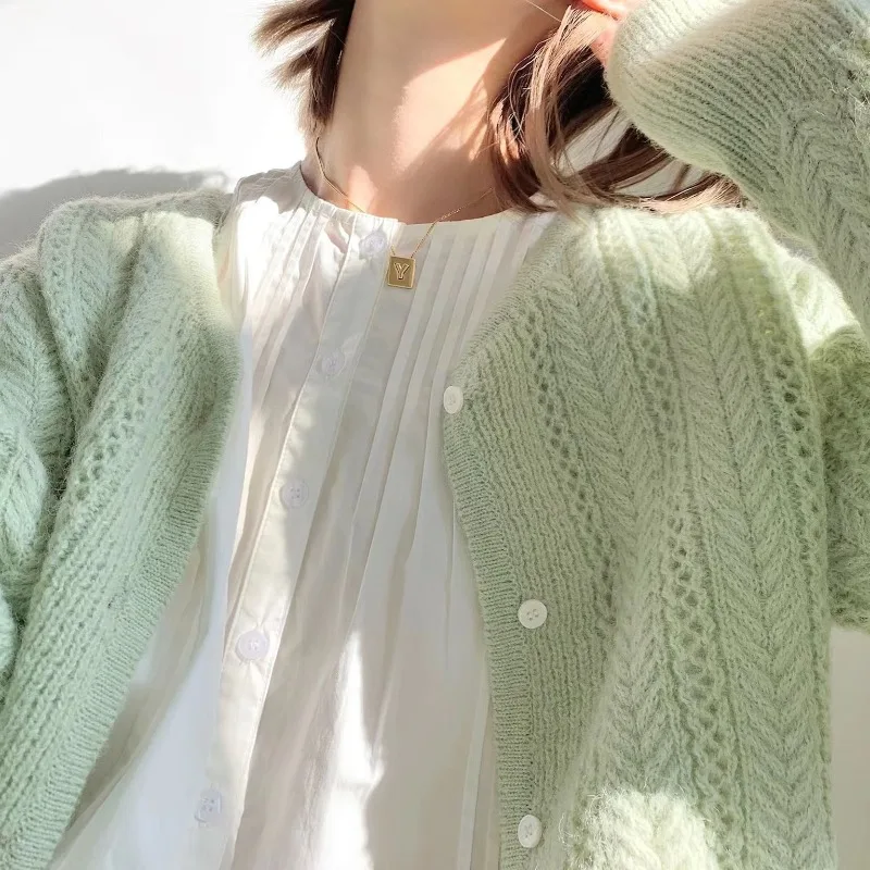 

Autumn Winter 2025 Hollow Out Knit Cardigan Short Sleeveless Sweater Top Sunscreen Light Cover Up