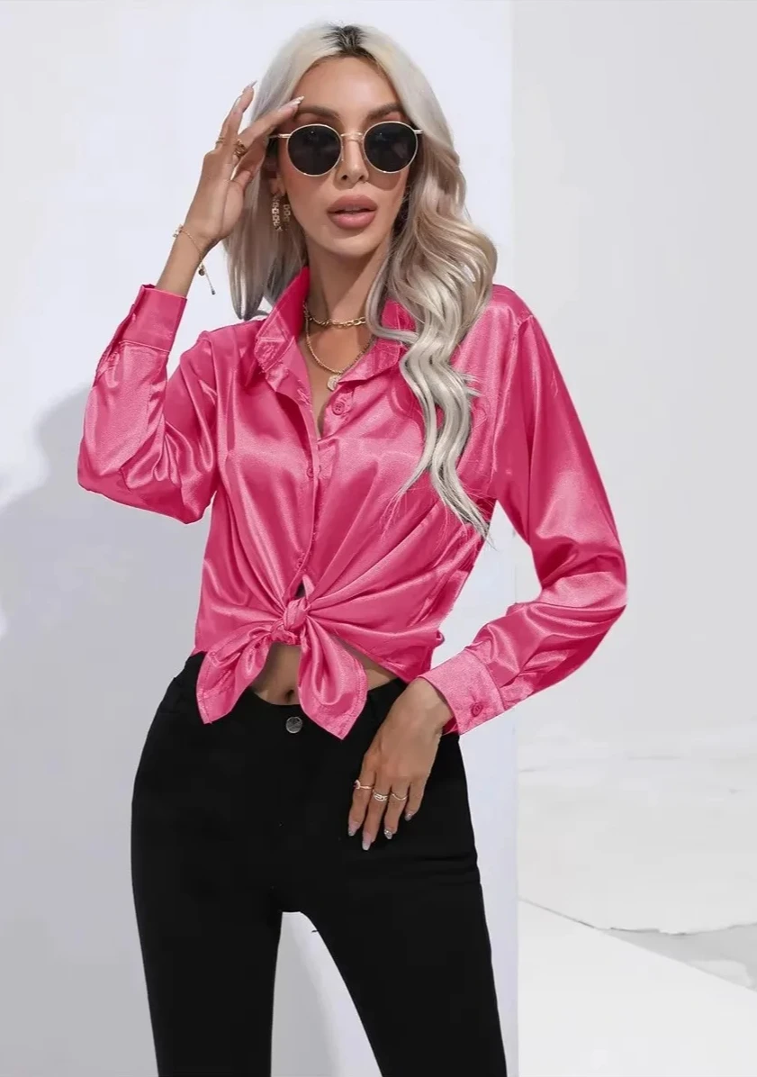 المرأة الربيع والخريف نمط عارضة الداخلية قميص المرأة طويلة الأكمام طوق بلون النايلون بطانة أعلى