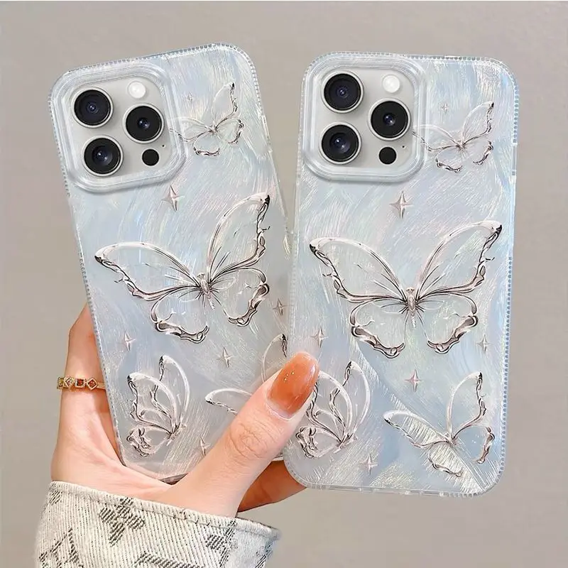 Casing Ponsel Mewah Motif Kupu-Kupu Besar Warna Pink Untuk iPhone 17 16 15 14 13 12 11 Pro Max 16E 7 8 Plus SE2 Pelindung Anti Benturan