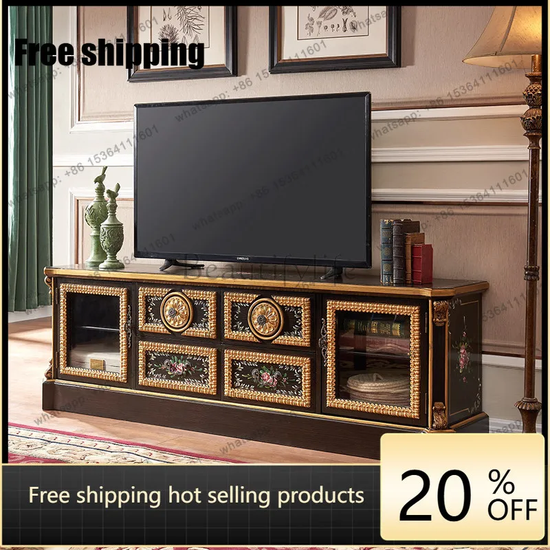 

French classical painted solid wood TV cabinet living room dining side cabinet matching