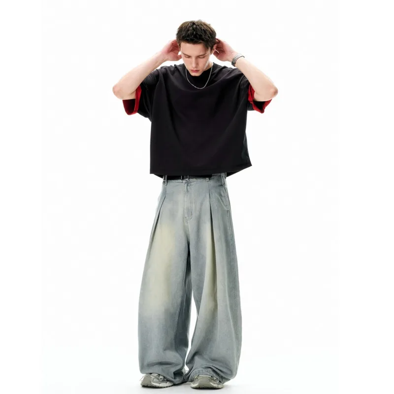 

Мужская одежда, весна-лето, новые широкие джинсы в американском стиле, уличные свободные повседневные трендовые джинсы для мужчин, красивые крутые XJII