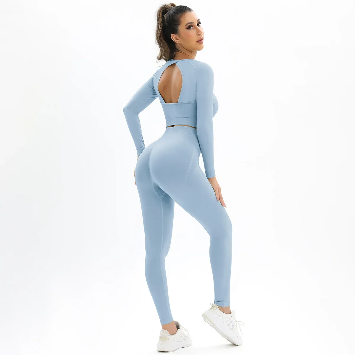 

Seamless Long Sleeve Top Leggings Yoga Gym Set Sports Running Fitness Clothing Femal Workout Clothes 2 Piece Sets Womens Outfits