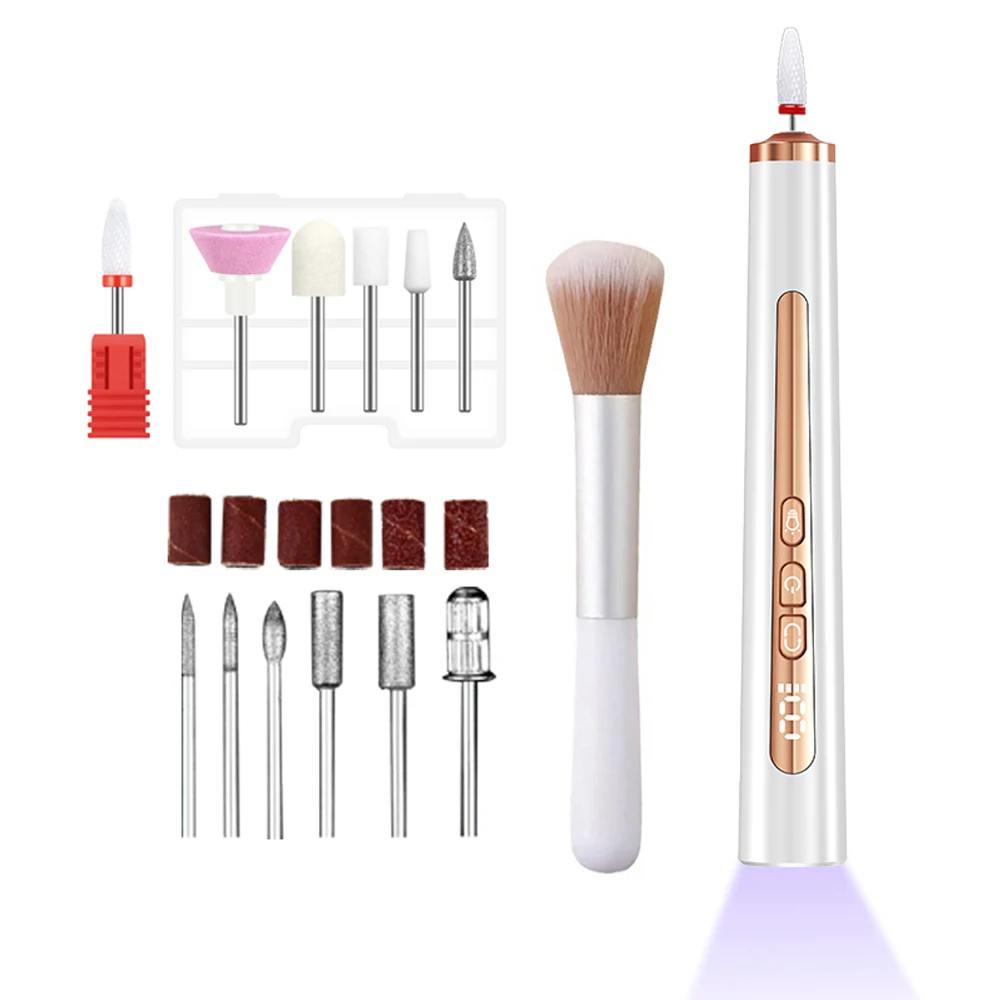 Electric Nail Drills with UV Nail Lamp 9 Speeds Adjustable Portable Mini Manicure Drill for Manicure Pedicure Nail Gel Remover