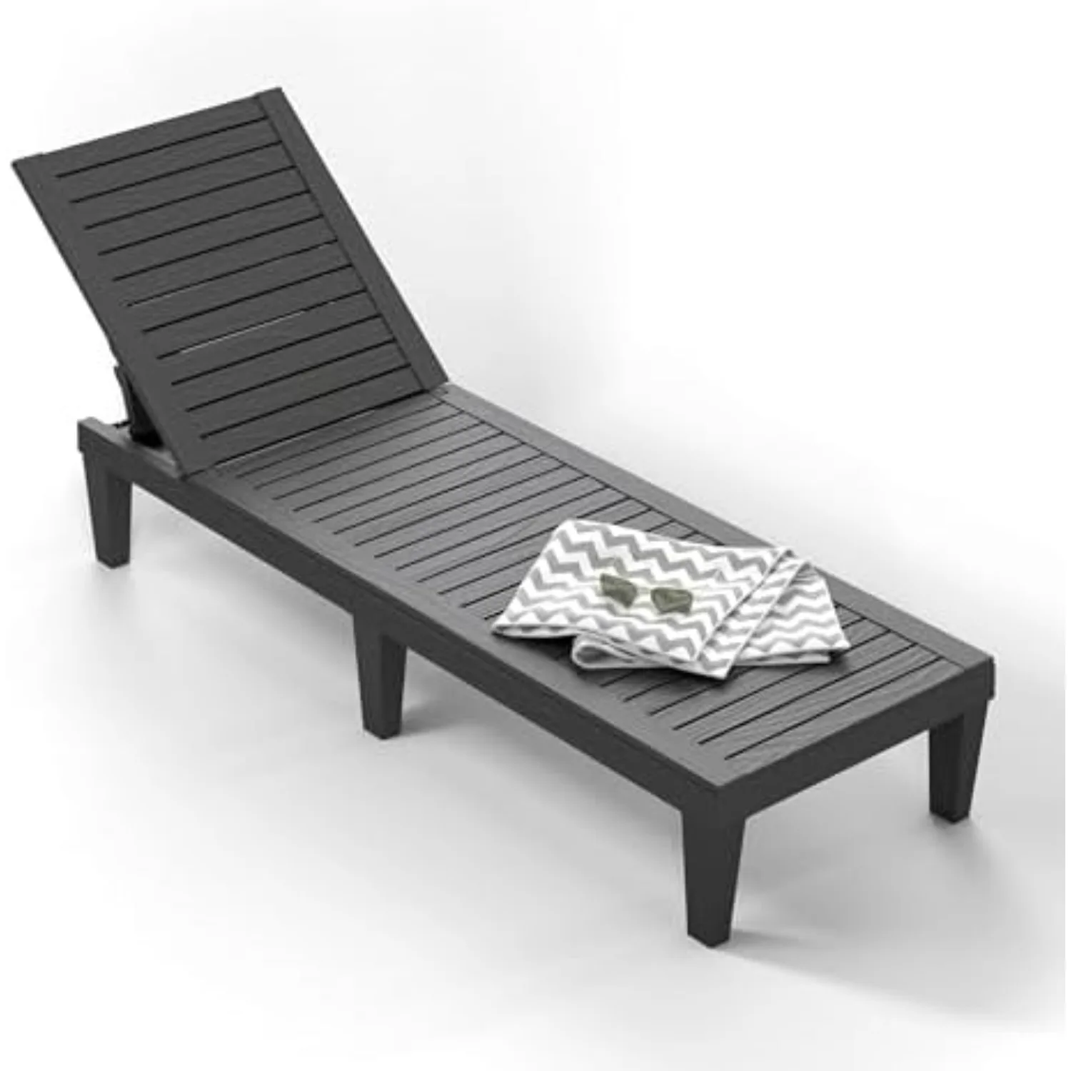 Outdoor Chaise Lounge Chair, Single, Black | 5-Position Adjustable Backrest, Waterproof & Lightweight, Durable