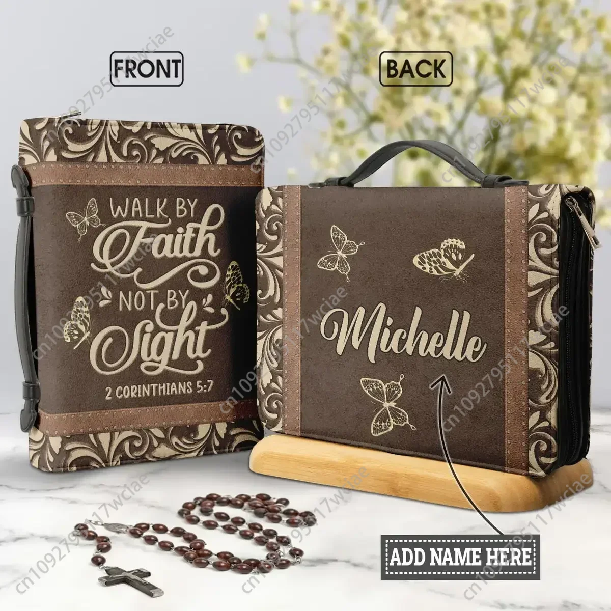 

Walk By Faith Not By Sight Bible Hymns Print Bible Case Book Cover for Women Butterflies Design Study Book Holy Storage Boxes