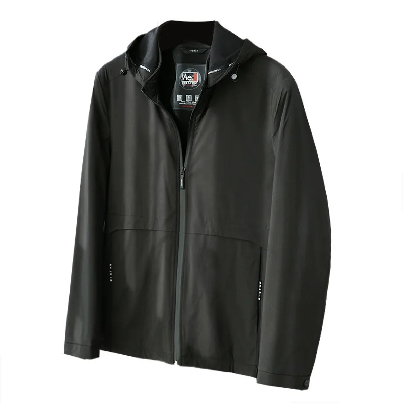 

Casual Men's Jaet Spring Autumn Faion Hooded Coat Young Middle-aged Breathable Outerwear Polyester Fiber Long Sve Zipper
