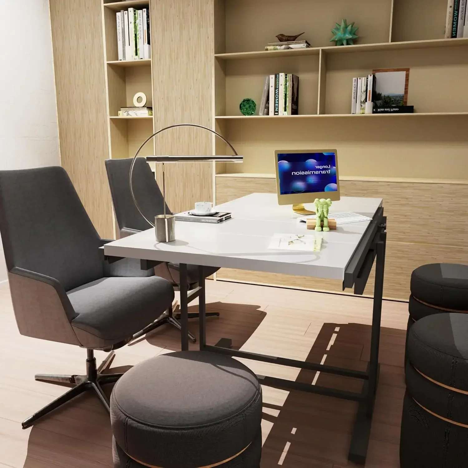 Xmsj.2-in-1 Shelf To Compact Furniture, Extendable Dining Table With Metal Frame, Convertible Kitchen  For 4-6