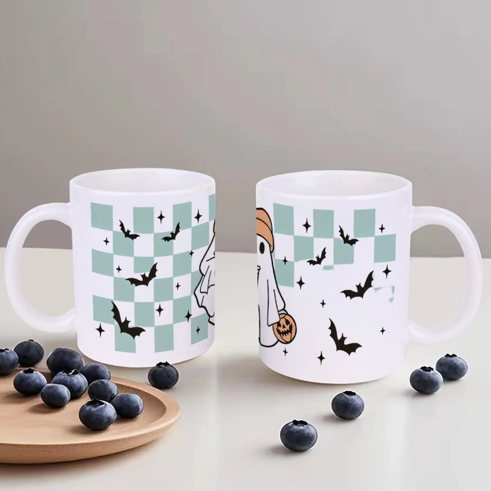 

A Cartoon Ghost Holding A Cup Of Coffee And A Pumpkin Cute Mugs, 330ml Cup for Men