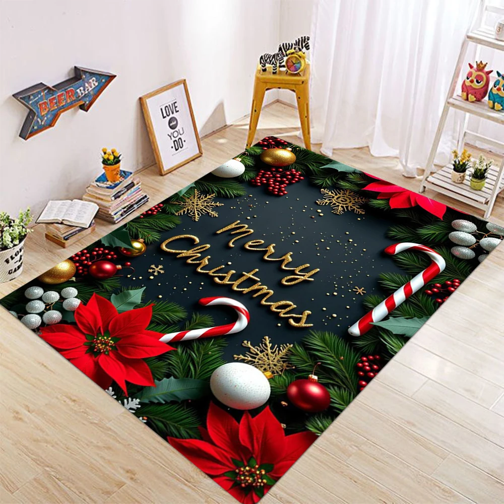 Weihnachtsbaum, eleganter Zuckerstangen-Teppich, Weihnachtsstern, Schneeflocken-Teppich für Heimdekoration, Rot, Grün, Gold, Matte, Wohnzimmer-Dekoration