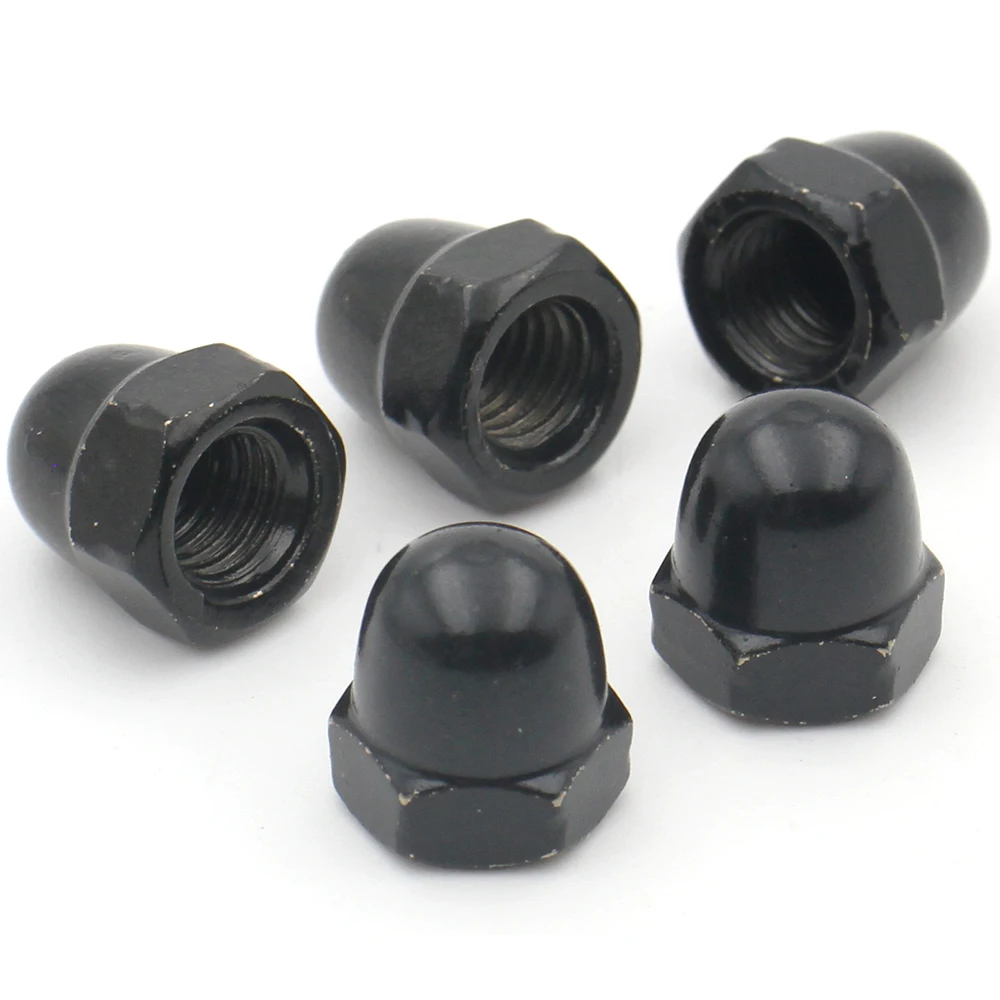 3/4/10/20/30/40pcs M3 M4 M5 M6 M8 M10 M12 Black Carbon Steel Metric Acorn Nuts Crown Hex Nuts Domed Cap Nuts