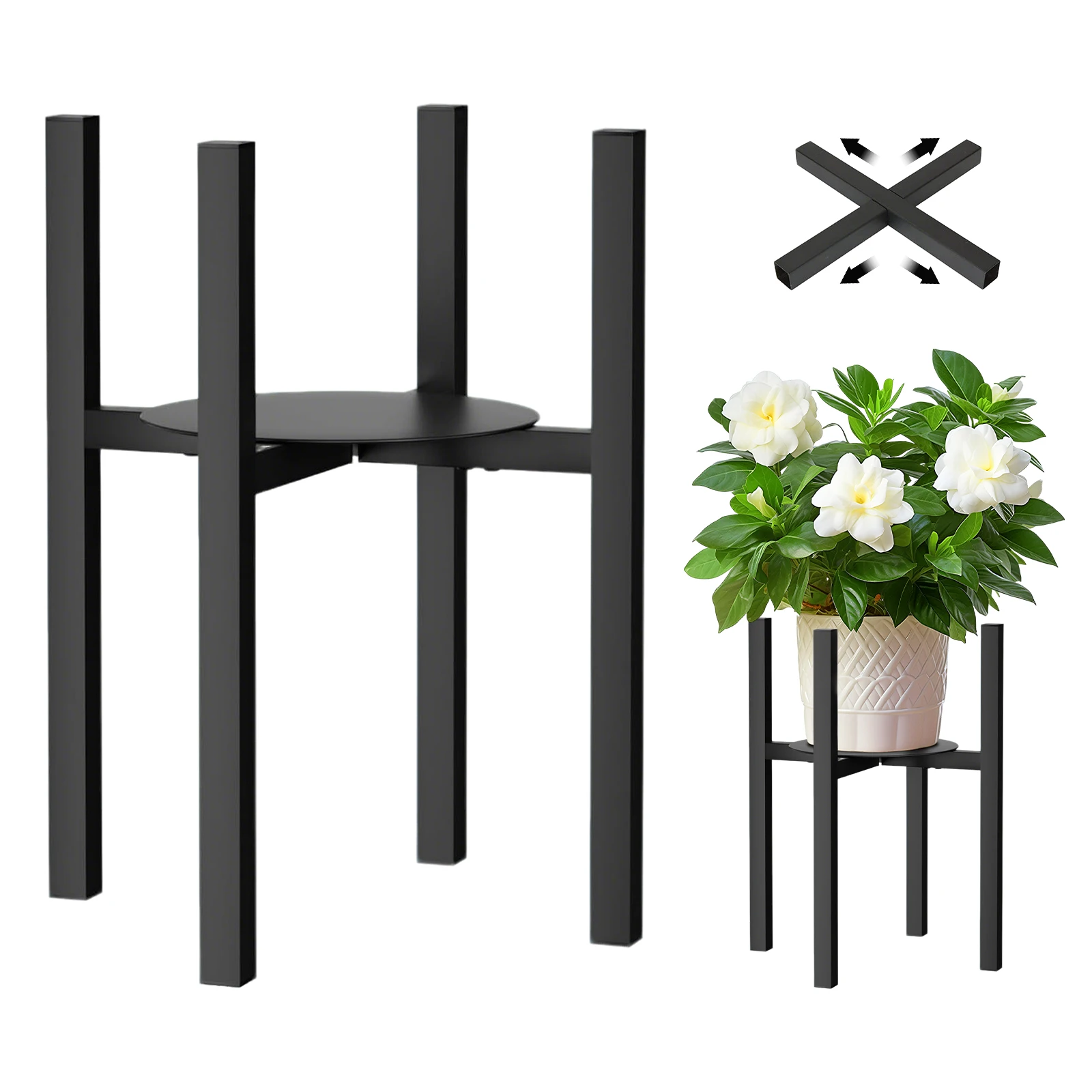 Adjustable Metal Plant Stand Indoor Outdoor - Fits 24 to 38 cm Pots - Modern Planter Stand Single Floor Flower Pot Holder