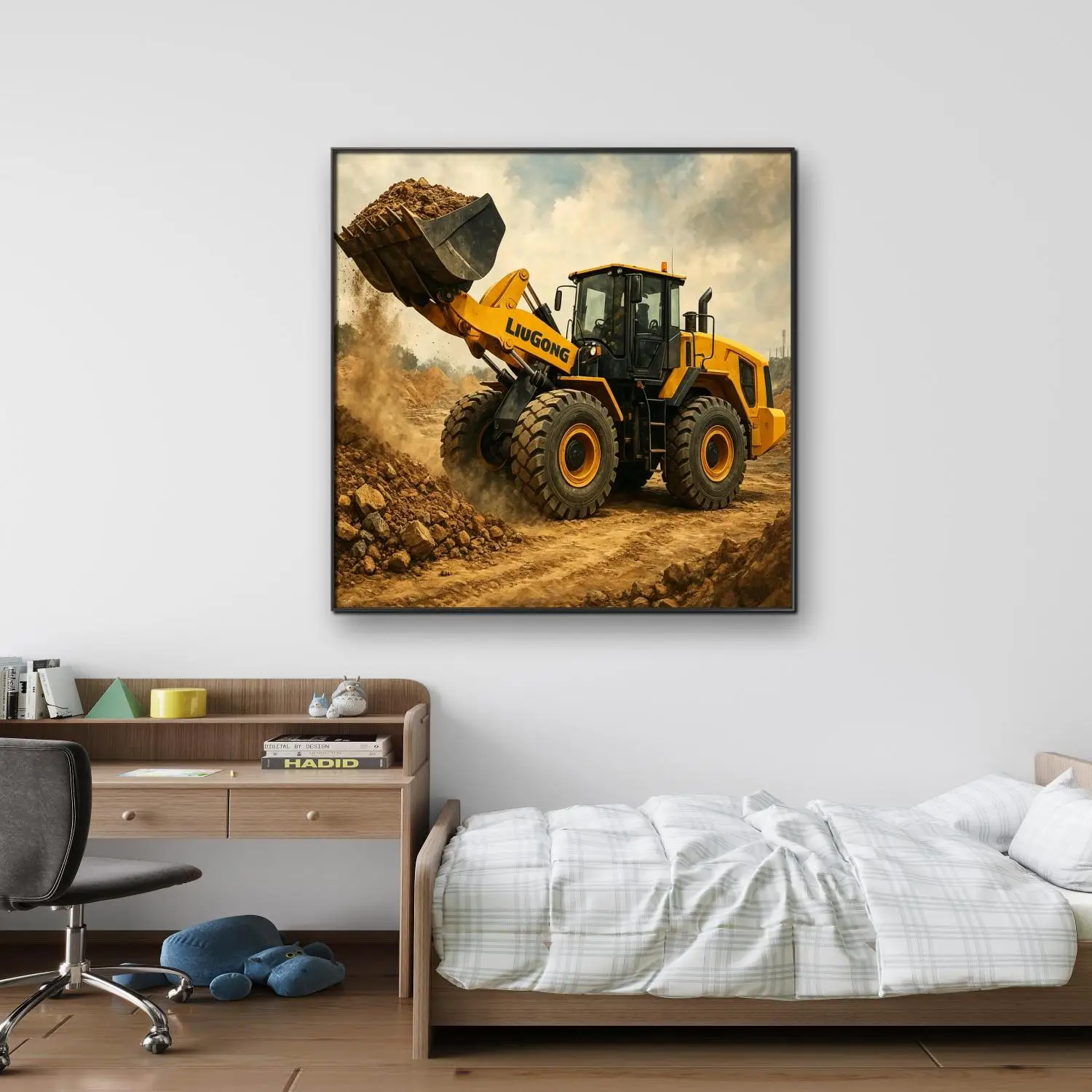 Excavator and Loader Construction Vehicle AB Diamond Painting Industrial Style DIY Diamond Embroidery Kids Bedroom Wall Decor