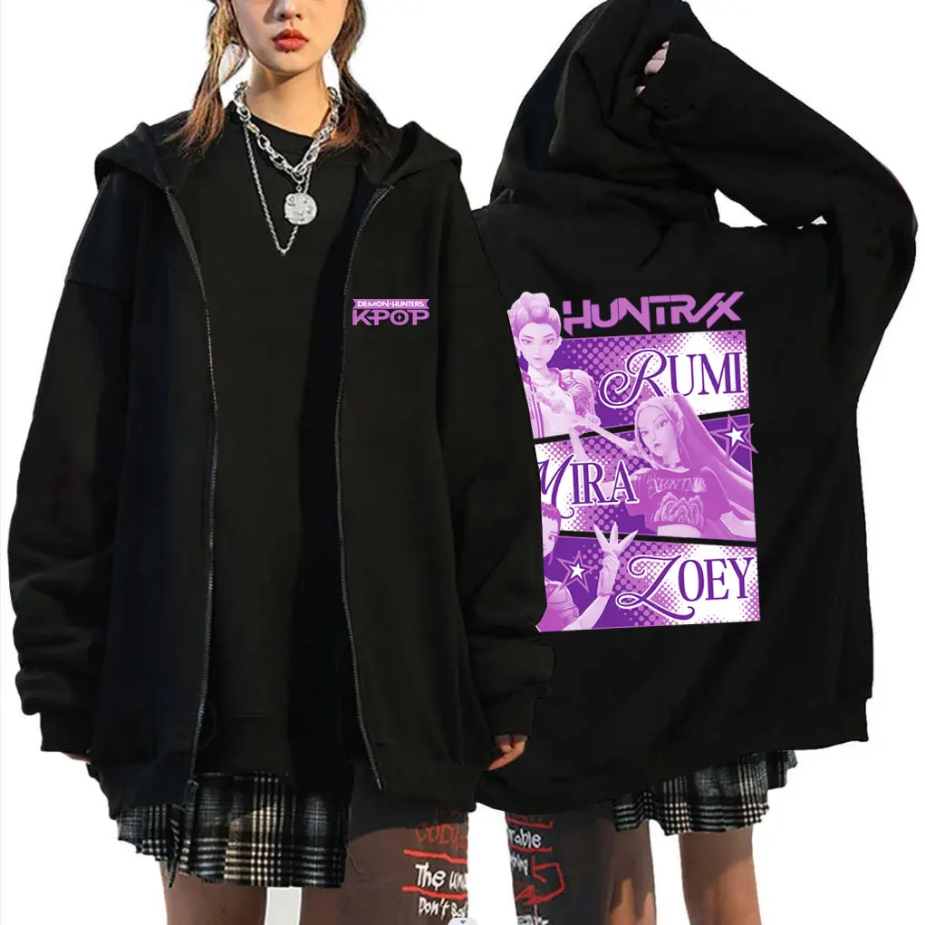 

Movie KPop Demon Hunters Rumi Mira Zoey Zipper Hoodie Men Women Fashion Vintage Zip Up Jacket Male Casual Oversized Streetwear