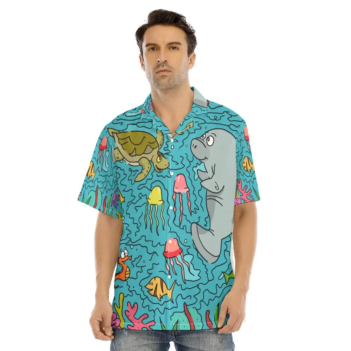 

New Hawaiian Shirts Kawaii Cartoon Style Animals Creative Tops for Men Button Up Casual Summer Shirts Loose Breathable