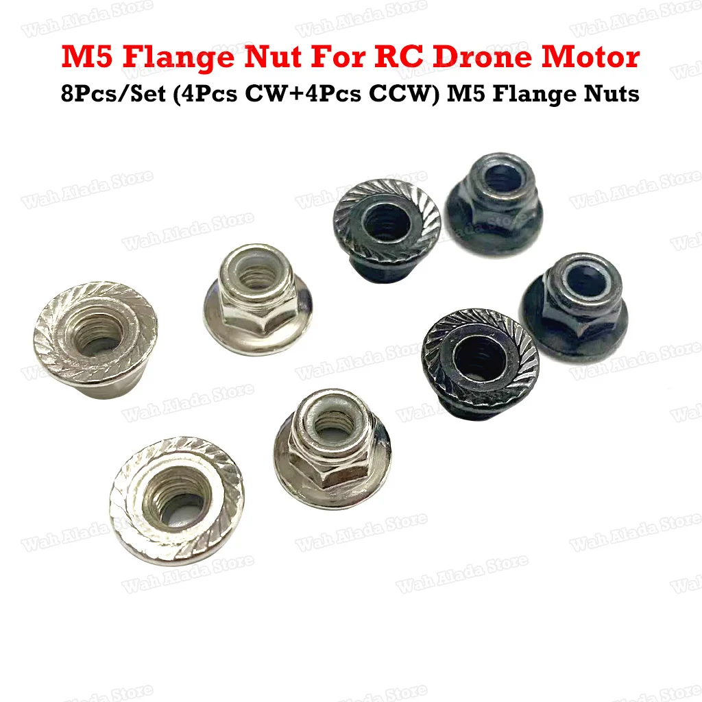 8Pcs/Bag M5 Metal Flange Nut Nylon Insert Gasket Nut Self-locking Hex Nut For RC Drone CW CCW Motor Anti-loose Anti Slip Nut