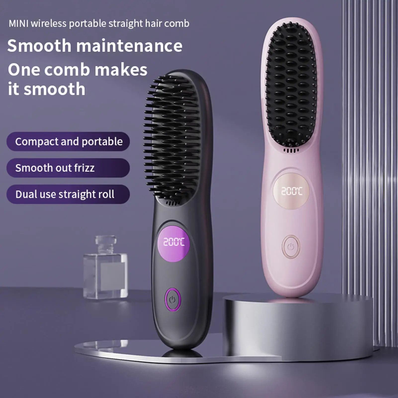 Portable Hair Straightener Portable Cordless USB Rechargeable Styling Tool Ceramic Hairdressing Comb for Travel Holiday