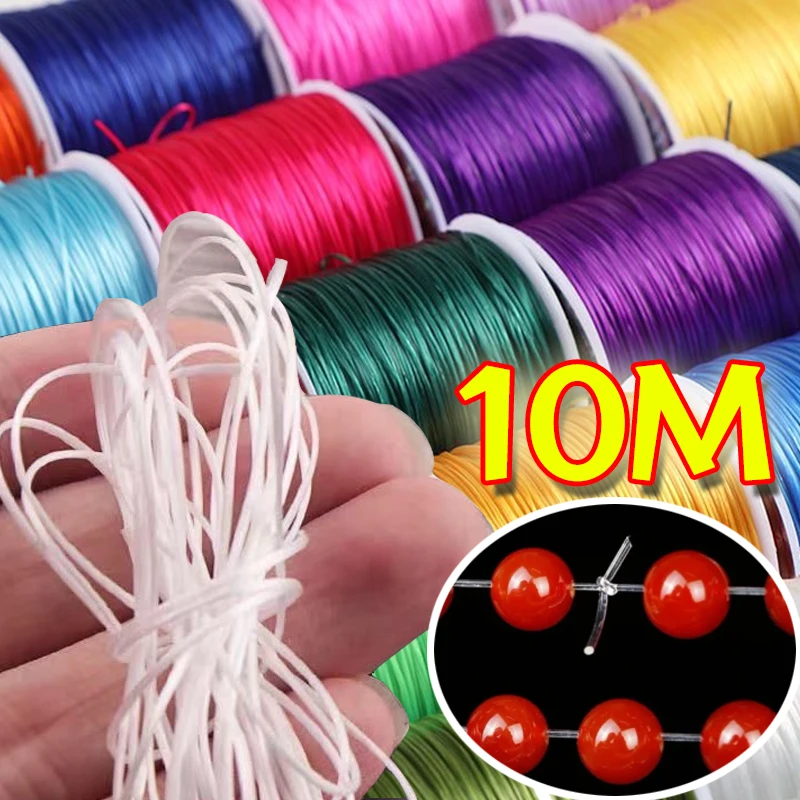 10 m/rolka mocny elastyczny kryształowy sznurek do koralików 1mm kolorowe bransoletki rozciągliwa nić naszyjnik sznurkowy DIY tworzenia biżuterii sznury linia