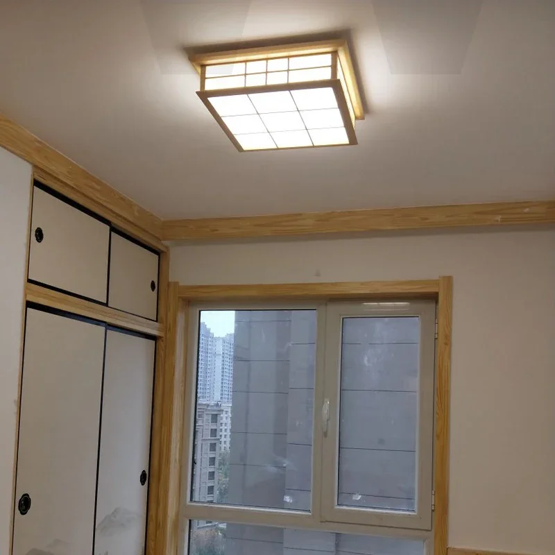 LED Wood Ceiling Lamp - Acrylic Panel Japan Wooden Light for Hotel Home Dinning Bedroom Restaurant - Ceiling Lighting