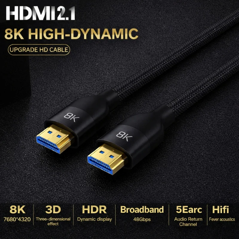 High Speed HDMI2.1 8K Copper Cable 8K 60Hz 4K 120Hz 3D DSC HDR ARC eARC Computer Monitor Cable for Splitter Switcher 1.5m 3m 5m