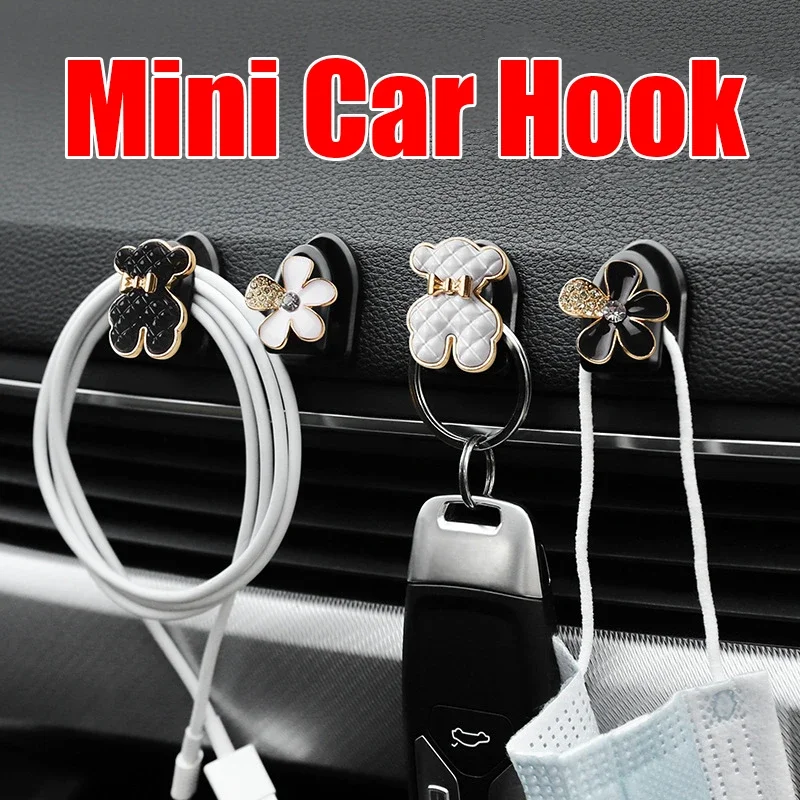 1/2PCS Bear Flower Car Hooks Wall-mounted Holder for Masks Keys Hangers Home Office Hooks Storage Organizer Car Accessories