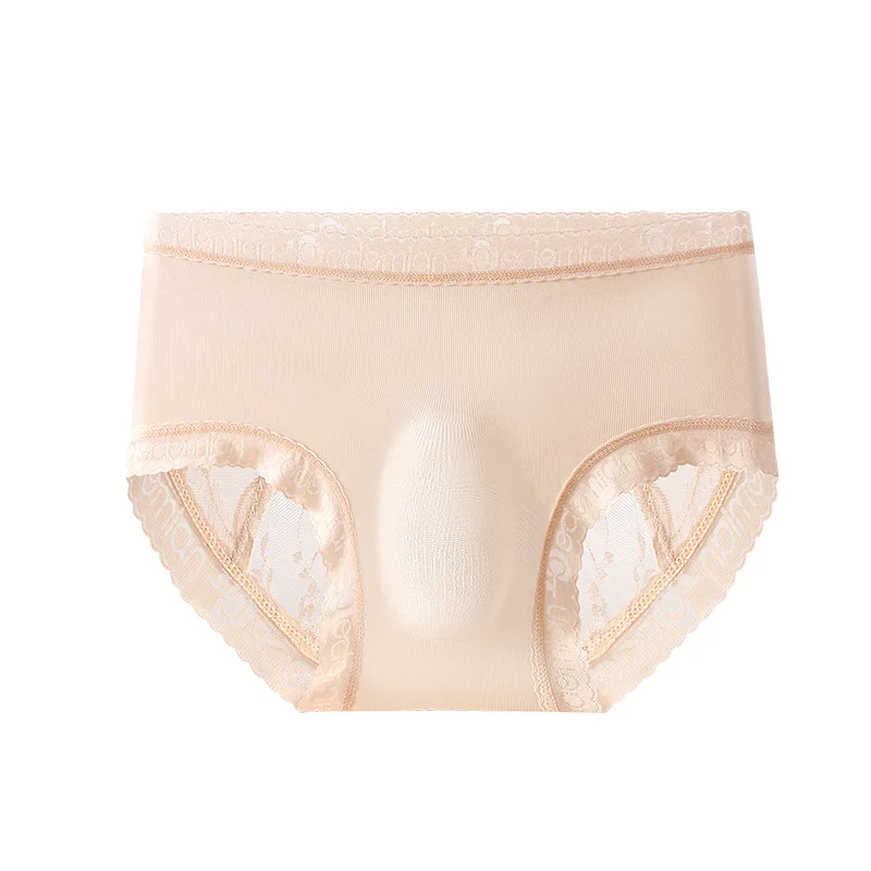 Briefs Men Sexy Lace Sissy Lingerie 3d Pouch Underwear Ultra-Thin See Through Panties Letter Waist Ice Silk Underpants Erotic