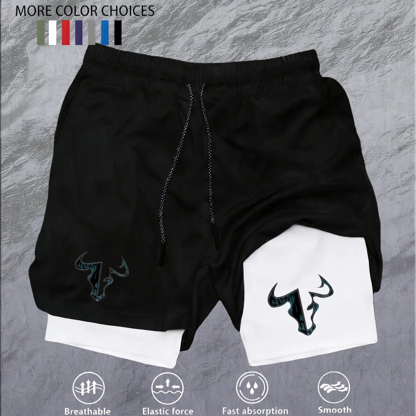 2-in-1-Laufshorts, geeignet für Herren-Fitness-Leggings, mit Handytasche und einfachem Schriftzug für Sommersporthosen