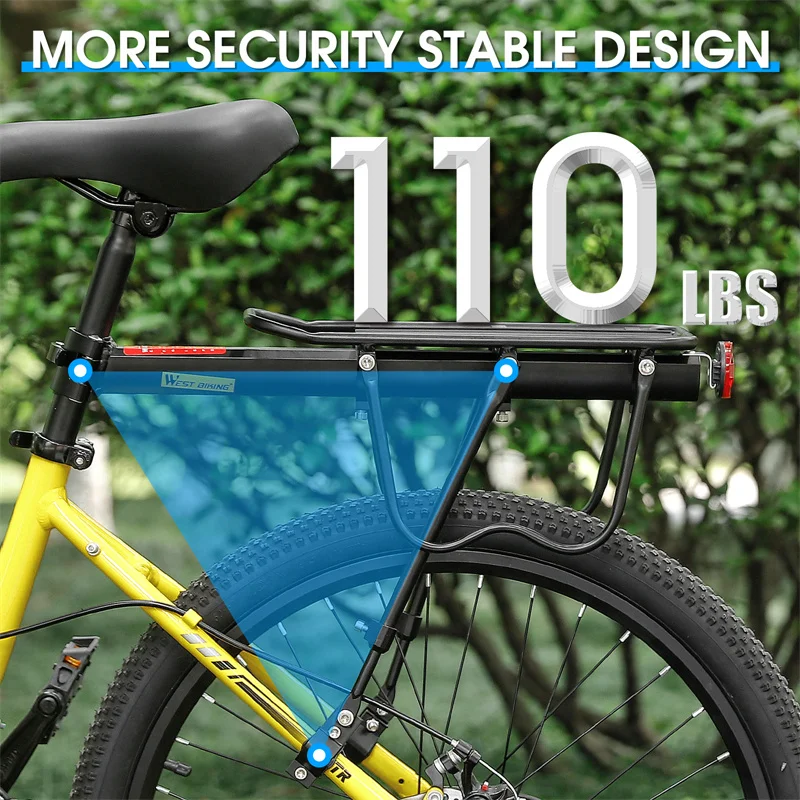 WEST BIKING Universal Adjustable Bike Cargo Rack Bicycle Aluminum Alloy Luggage Carrier Trunk Child Seat Racks with Reflector