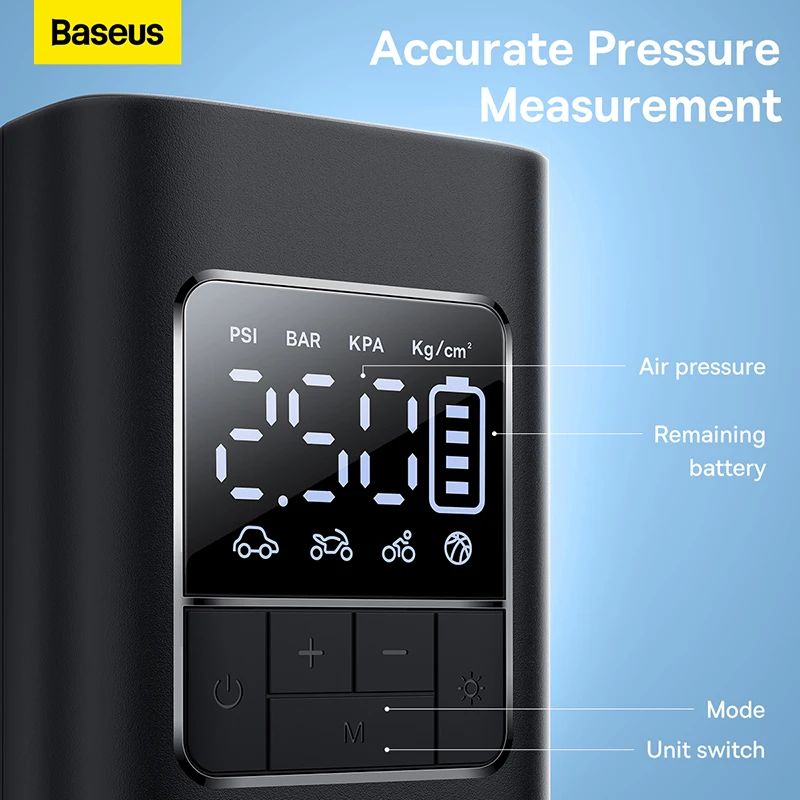 Baseus Air Pump Portable Wireless Car Compressor for Car Bike Bicycle Motorcycles Rechargeable Digital Electric Tire Inflator