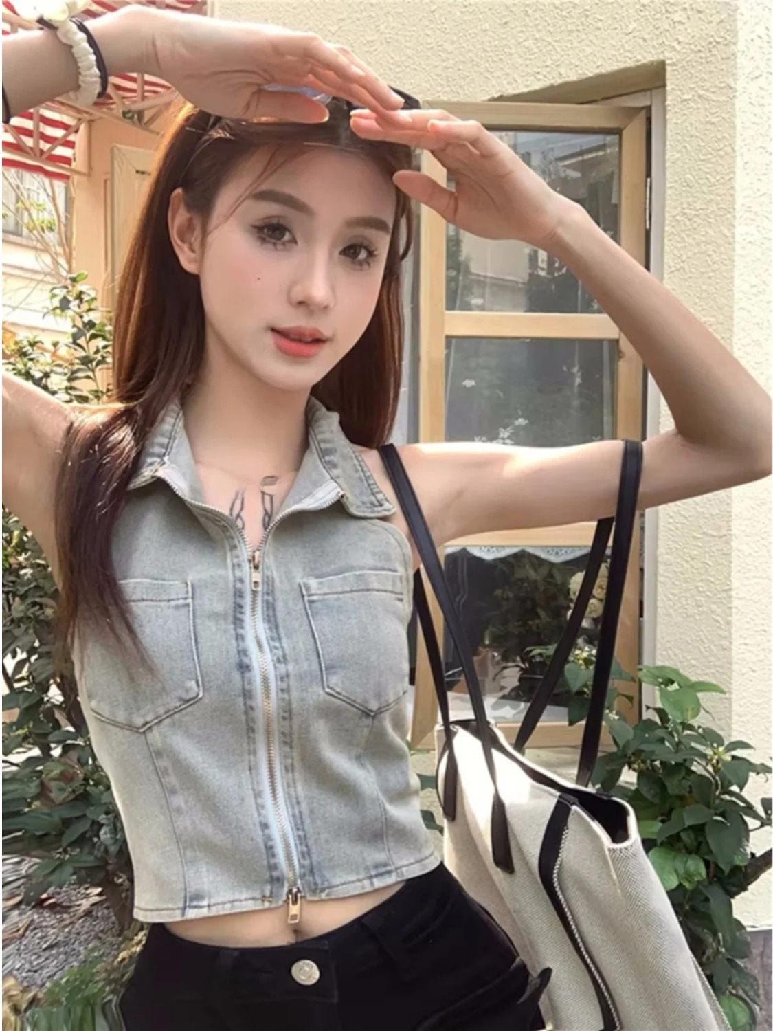 Hot Girl Ne Hanging Svel American Retro Waed Denim Vest Dames Buitenkleding Winter Zorgvuldige Bescherming tegen Blootstelling of Top