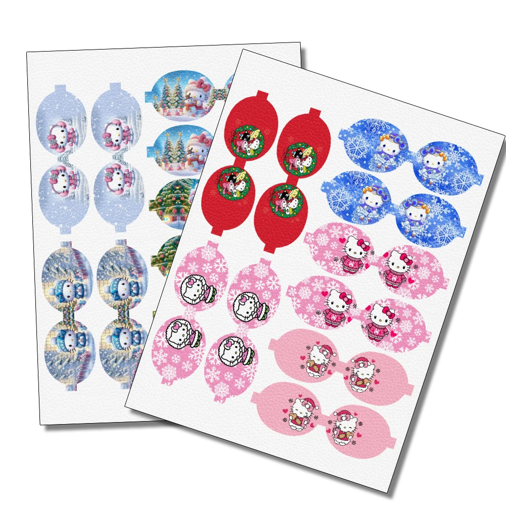 Hello Kitty Christmas 22*30 CM  Printed Faux Leather Sheets Synthetic Cross Leather Fabric for DIY Earrings Hair Bows  litchi