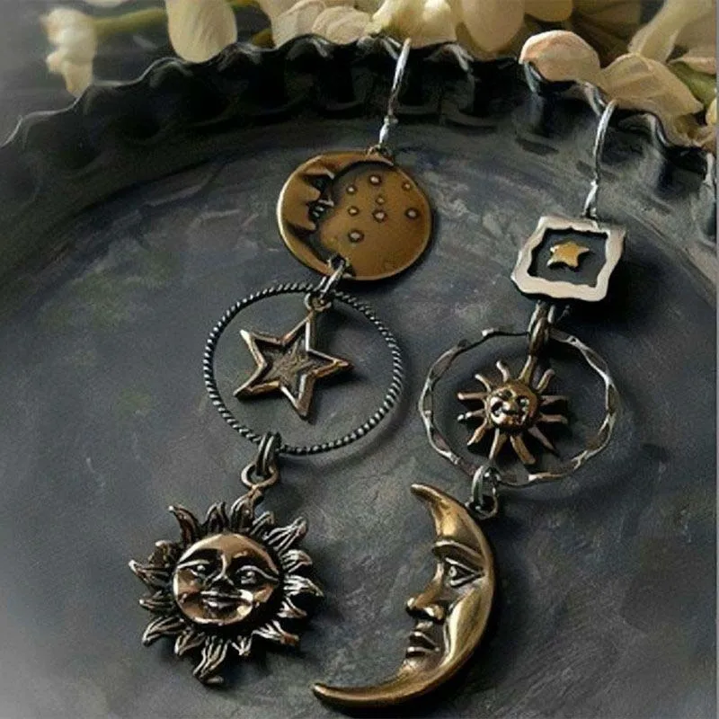 Griechische Mythologie Gesicht Sonne Mond Anhänger Kreatives Design Damen Asymmetrische Persönlichkeit Anhänger Ohrringe Party Geschenk Individueller Schmuck