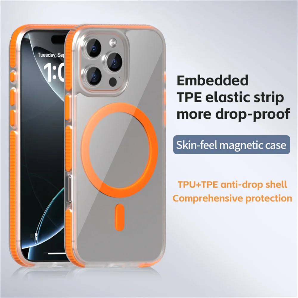 Ultra Thin HD For Magsafe Clear Armor Phone Case For iPhone 14 11 12 13 15 16 Pro Max TPE Anti-collision Frosted Bumper Cover