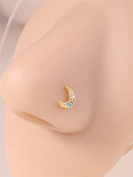 1Pcs 20G L Shaped Nose Studs Crescent Moon Design Shiny Turquoise Red CZ Small Gold Silver Color Nose Piercing for Women Girl