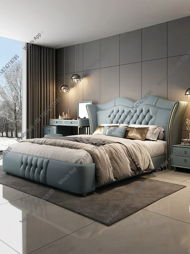 Mn New Wedding Model Room Master Bedroom Modern Light Luxury Atmosphere Leather Art Double Bed