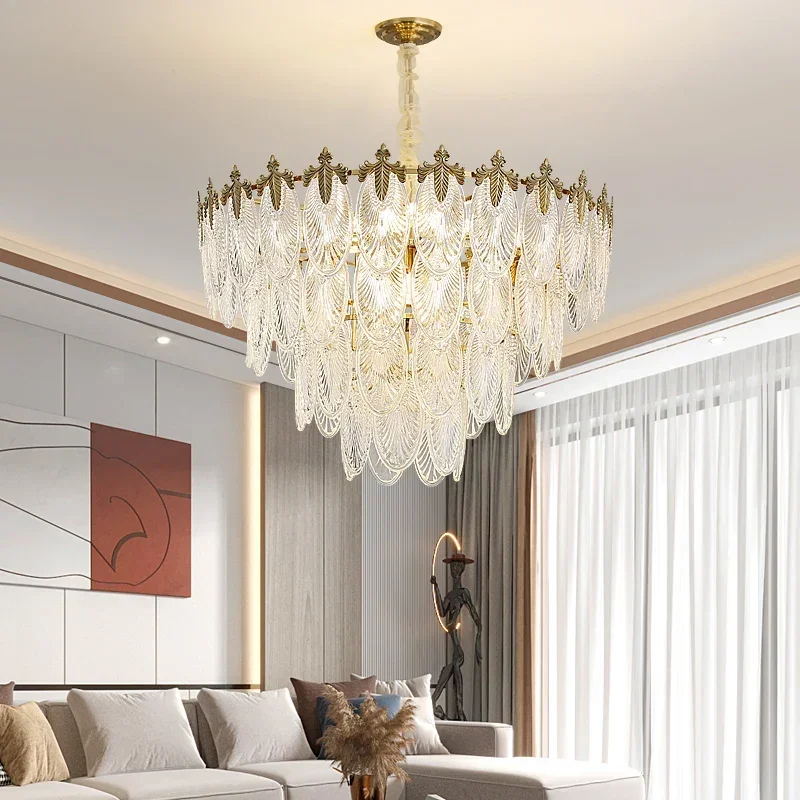 

Modern Leaves Glass Ceiling Hanging Chandeliers Led Round Pendant Lights For Living Dining Room Bedroom Lamps Home Decor Lustre