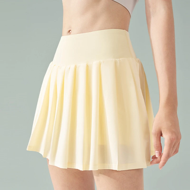 INLUMINE Lycra Pleated Yoga Skirt Anti-Exposure Badminton Tennis Skirt Women's One-Piece Elastic Gym Fitness Running Sport Skirt