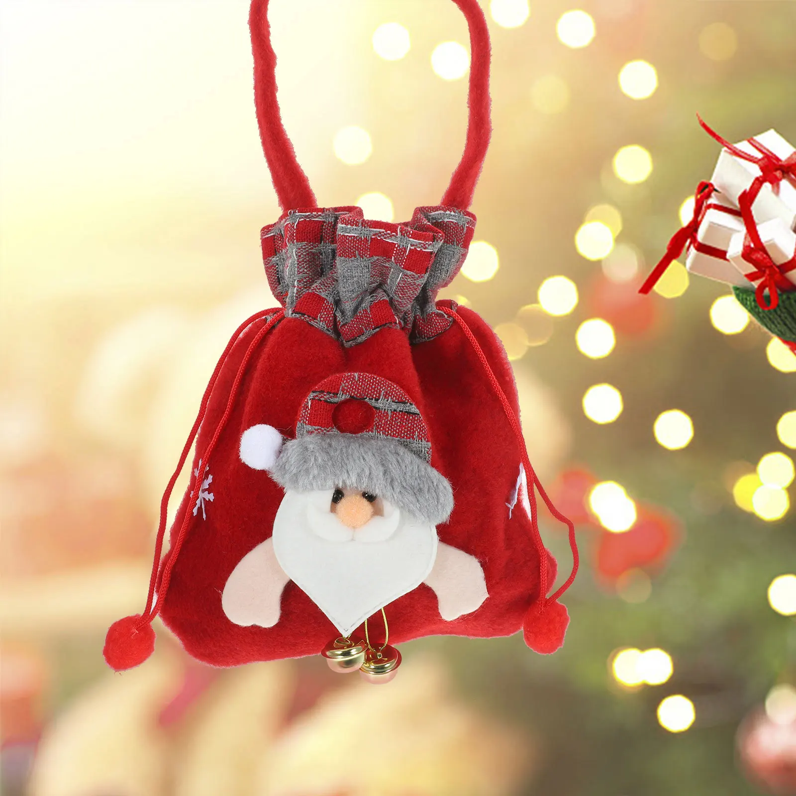 

3Pcs Cloth Gift Bags with Handle Christmas Candy Bags for Small Gifts Reusable Wrapping Pouches Xmas Party Favor Bag Storage