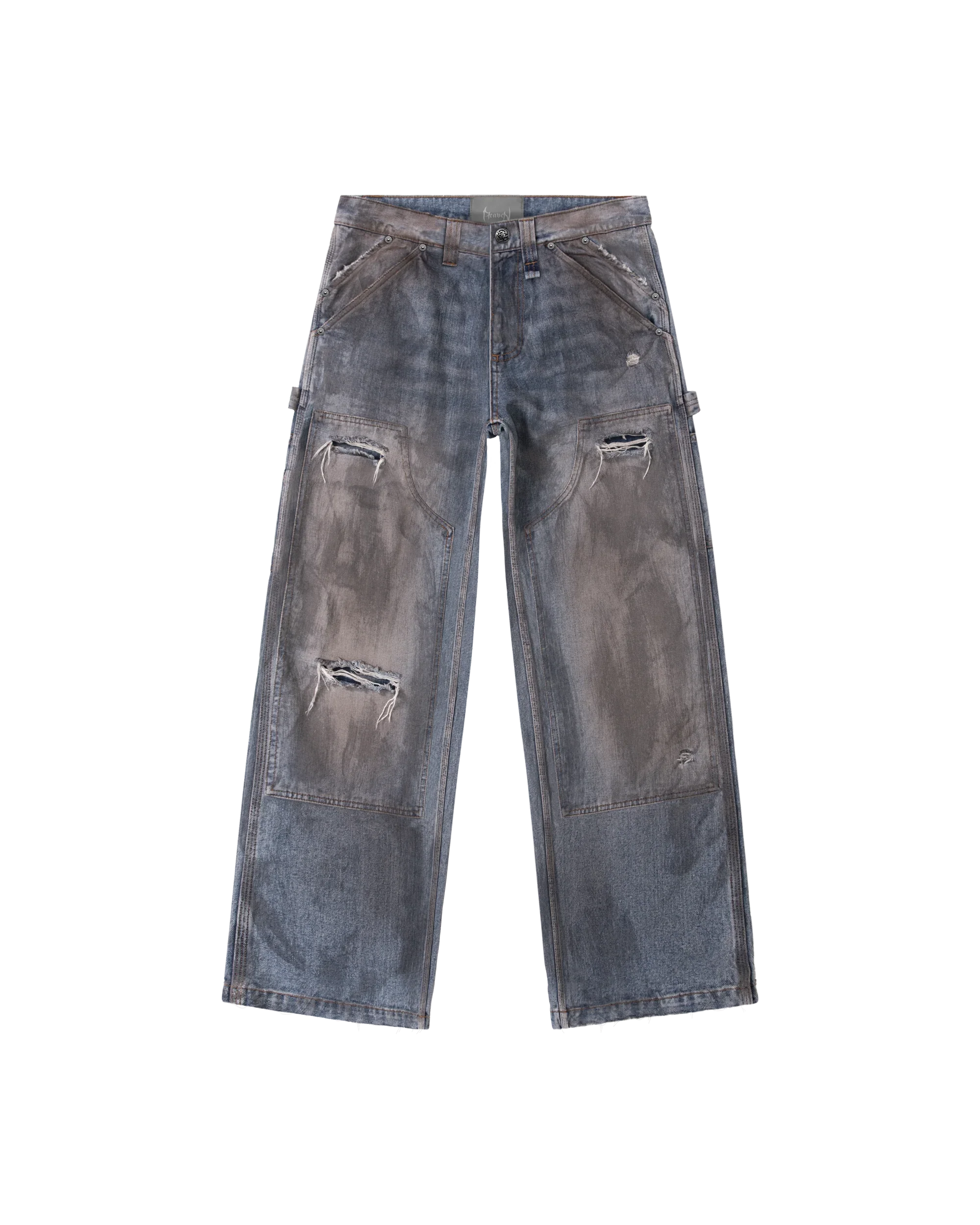 Calça Jeans de emenda de bolso grande masculino, calças largas soltas, desgastadas, azuis, góticas de rua, indústria pesada de Harajuku